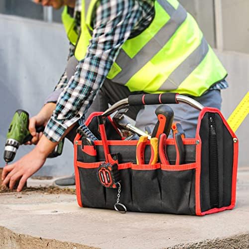 HAUTMEC 13 Inch Tool Bag, Foldable Open Top Tool Bag with Stiff Frame, Heavy-Duty Tool Tote with Padded Handle, Water-Resistant Base, Portable Tool Organizer for DIY & Jobsite Use – TB0001 - Image 6