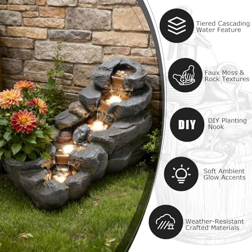 38.2" L Garden Water Fountain Outdoor Waterfall with LED Light - Image 5