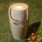 Glitzhome 21.25" H Ceramic Vase Outdoor Water Fountain Tall Patio Garden Water Fountain with LED Light and Submersible Pump Yard Art Decor, Sand Beige - Image 2