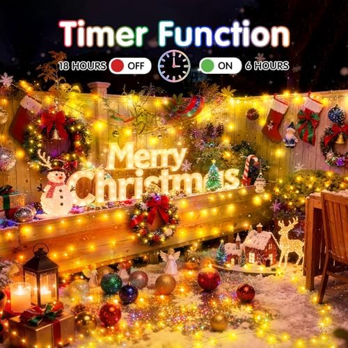 KNONEW 203FT 600LED Green Wire Outdoor Fairy Lights Plug in Warm White Xmas - Image 5