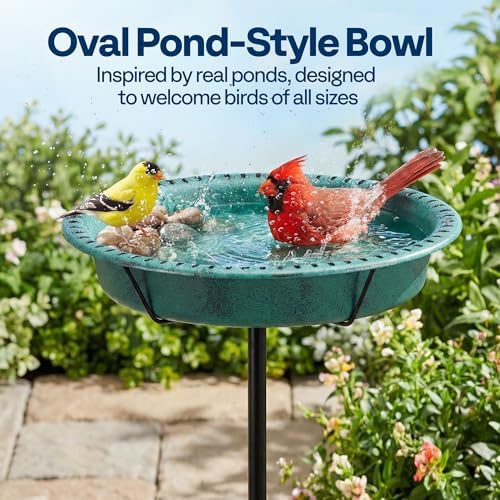 VIVOHOME Oval Bird Bath for Outside with Metal Ground Stake, Green - Image 4