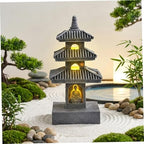 Japanese Lantern Pagoda Garden Statue, 10 Inch Weatherproof Solar Garden Decor, LED Light Zen Japanese Lantern for Backyard Balcony Patio Lawn Yard, Grey - Image 6