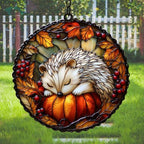 Hedgehog Pumpkin Maple Leaf Acrylic Suncatcher by AVAGAN