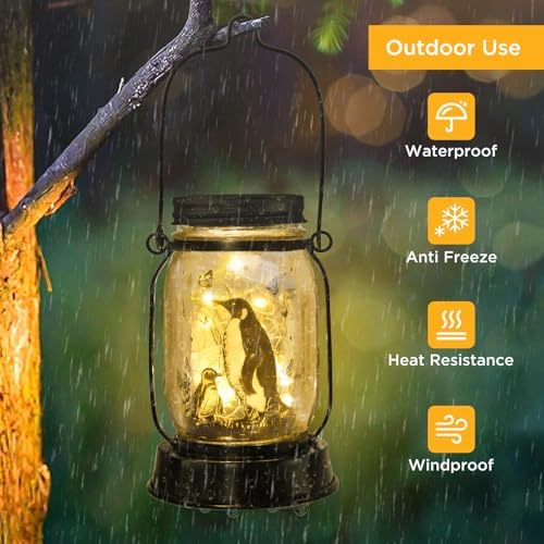kyoryuger Penguin Gifts for Women/Men Penguin Solar Lanterns Mom Birthday Animal Lovers Lantern Animal Memorial Lights Solar Garden Decoration for Yard, Patio,Backyard,Porch Torches - Image 6