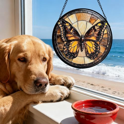 CHATYOUNG Stained Glass Window Hanging Retro Butterfly Large 15" - Suncatcher Door Garden Home Decor and Christmas Mother's Day Birthday Gift for Grandma Nana Mom Women Wife Girlfriend Friend - Image 2