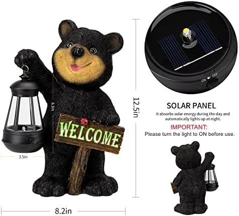 Juegoal Garden Bear Statue with Solar LED Lantern, Luminous Welcome Sign, Gifts for Mom Yard Art, Whimsical Figurine Large Sculpture Lighted Outdoor Mother's Day Spring Decorations for Lawn, Porch - Image 3