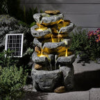 24" Tall Solar Powered Water Fountain Cascading Rock Waterfall by Pivotify