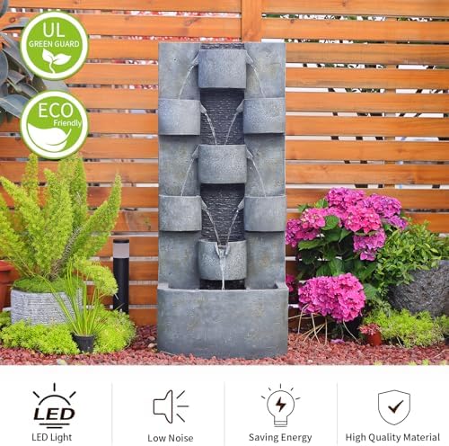 Sunlinua 45H Modern Outdoor Water Fountain with LED Light for Garden Décor - Image 6