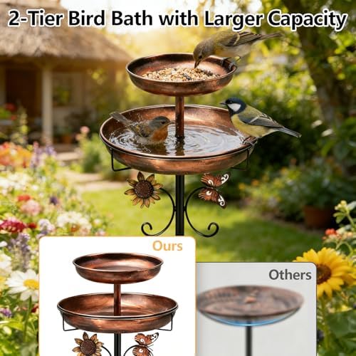 2 in1Bird Bath for Outside,45" Bird Feeder Stand for Outside,Metal Bird Bath with 5-Pronged Base for Garden Patio Yard Lawn Decor (Antique Bronze) - Image 5