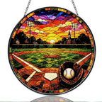 9.84 Inch Stained Glass Window Hanging Baseball Field Sunset Sun Catchers Sports Theme Baseball Glove and Ball Suncatchers for Home Porch Garden Indoor & Outdoor Decor by Unknown