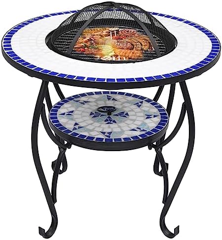 vidaXL Mosaic Fire Pit Table Blue and White 26.8" Ceramic - Image 6