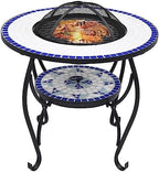 Mosaic Fire Pit Table, 26.8 Inch Outdoor Wood Burning Fireplace, Ceramic Tile Surface with Safety Mesh Cover and Poker for Garden, Patio, Backyard - Image 3