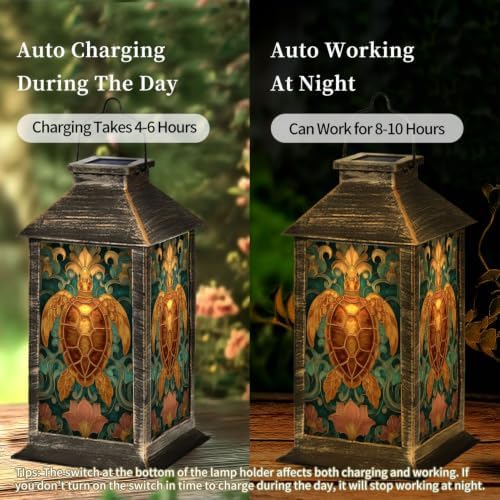 Solar Lantern Mid Century Stained Glass Sea Outdoor Waterproof Garden Hanging Lantern Solar Powered Lighting Outside Solar Light for Patio Yard Camping, Gifts for Women Mom - Image 4