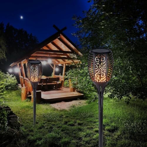 Solar Torch Lights Outdoor, 6 Pack Flickering Flame Landscape Lamps, IP65 Waterproof Garden Pathway Yard Decor, Warm LED Solar Torches, ABS Black Stake Design - Image 4