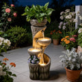 35.5" H Outdoor Water Fountain with Planter & LED Lights, Cascading Waterfall Garden Water Feature, Stone-Look Fountain for Patio Backyard Porch Decor by Unknown