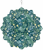 Dark Green Flower Wind Spinner for Garden Yard 12In, Spring Blue Yellow Floral Country 3D Stainless Steel Kinetic Hanging Wind Spinners Rustproof Outdoor Decor for Lawn Patio Home by Unknown