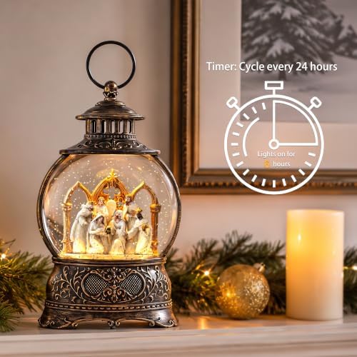 Christmas Snow Globe Lantern with Nativity Scene and Wise Men, Musical Water Lantern with Swirling Glitter, 6H Timer, USB Powered or Battery Operated, Vintage Christmas Tabletop Decor Gift - Image 7