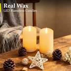 2 Pcs, Battery-Powered 3×5 Inch Ivory LED Pillar Candles, Realistic Flickering Flameless Candles with Timer, for Weddings, Holidays & Indoor/Outdoor Decor - Image 2