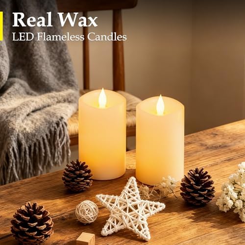 2 Pcs, Battery-Powered 3×5 Inch Ivory LED Pillar Candles, Realistic Flickering Flameless Candles with Timer, for Weddings, Holidays & Indoor/Outdoor Decor - Image 2