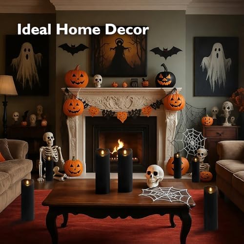 Homemory 4"x12" Black Flameless Candles, Halloween Candles, Outdoor Waterproof Flameless Candles with Remote and Timers, Gothic, Battery Operated LED Pillar Candles, Won't Melt Plastic, 2Pack - Image 3