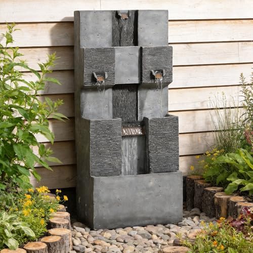 Sunlinua 48" Modern Grid Outdoor Water Fountain with Led Light - Image 7