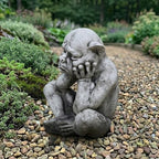 OLOMA Sitting Sad Gargoyle Concrete Garden Statue Gothic Outdoor Sculpture Meditating Beast Figurine Handmade Decor Mythical Creature Lawn Patio Yard Ornament Fantasy Garden Art - Image 3