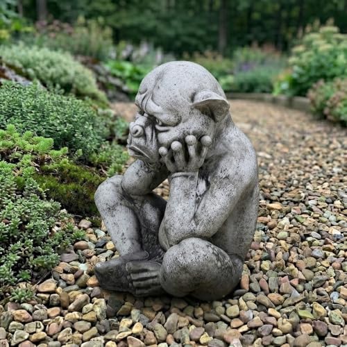OLOMA Sitting Sad Gargoyle Concrete Garden Statue Gothic Outdoor Sculpture Meditating Beast Figurine Handmade Decor Mythical Creature Lawn Patio Yard Ornament Fantasy Garden Art - Image 3