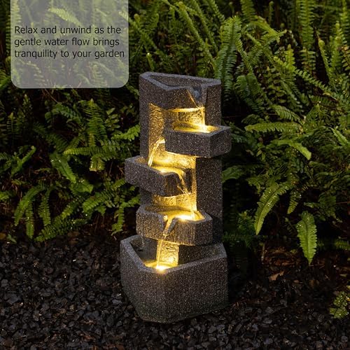Gardenised Water Fountain with LED Light for Indoor and Outdoor Accent with Soothing Waterfall Sound Ideal for Home Office Patio Backyard Deck Porch Balcony and Tabletop Display, Modern Steps Flow - Image 2