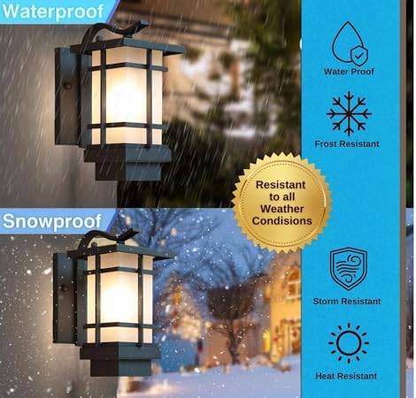Outdoor Wall Light Fixtures, Exterior Waterproof Lanterns, Porch Sconces Wall Mounted Lighting with Modern Frosted Glass, Black Aluminum Wall Lamps for Patio Front Door Entryway (TYP_B, 13.1inch) - Image 5