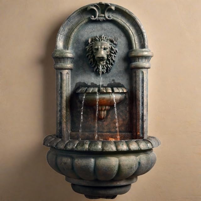 Teamson Home 32.1 in. Wall-Mounted Lion Head Stone LED Outdoor Water Fountain for Gardens, Landscaping, Patios, Balconies, Lawns to Create a Calming Oasis in Outdoor Living Spaces, Antique Bronze - Image 4