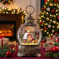 Christmas Snow Globe Lantern with Santa Carriage and Red Barn, Musical Lighted Water Lantern with Swirling Glitter, 6H Timer, USB Powered or Battery Operated, Vintage Tabletop Christmas Decor Gift by XPSCOCO