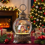 Christmas Snow Globe Lantern with Santa Carriage and Red Barn, Musical Lighted Water Lantern with Swirling Glitter, 6H Timer, USB Powered or Battery Operated, Vintage Tabletop Christmas Decor Gift by XPSCOCO
