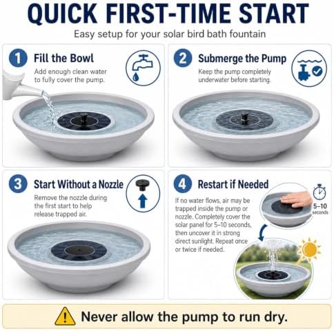 Solar Bird Bath Fountain, 12.5" Gray Bowl with 6 Nozzles for Outdoors - Image 4