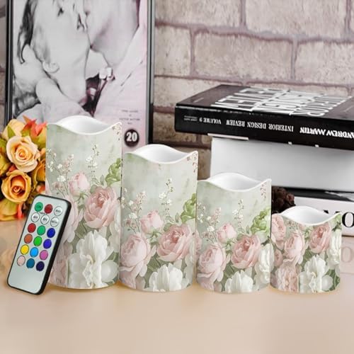 Rose Flickering Flameless Candles Pillar LED Candles with Remote and Timer Set of 4 Color Changing Battery Operated Candles for Home Decoration - Image 4