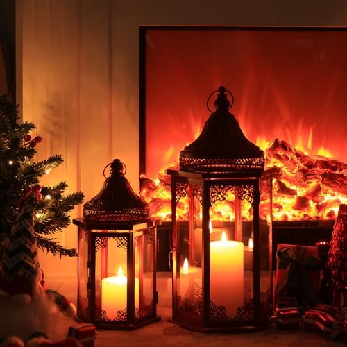 NEEDOMO Decorations for Home, 22''/15'' Set of 2 Lanterns with Glass Panels for Home Decor, Decorative Hanging Lantern Indoor Outdoor for Xmas Table Centerpieces, Porch, Patio(Red) - Image 6