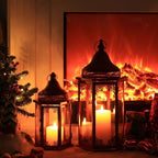 NEEDOMO Decorations for Home, 22''/15'' Set of 2 Lanterns with Glass Panels for Home Decor, Decorative Hanging Lantern Indoor Outdoor for Xmas Table Centerpieces, Porch, Patio(Red) - Image 6