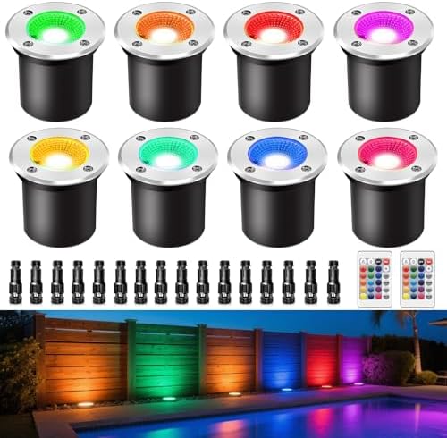 8Pack RGB Color Changing Low Voltage Landscape Lights with Connecotrs 3W LED 12V Outdoor Inground Lights Waterproof Well Lighting Christmas Decorative Lighting for Garden,Yard,Patio(RGB) by ALEDECO