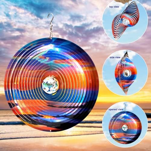 FONMY Mandala Wind Spinner w/Crystal Ball-Rosy Down 3D Stainless Steel Hanging Spinners Worth Gift Christmas Decoration Indoor/Outdoor Garden Décor Kinetic Yard Art 12 Inches Wind Sculpture - Image 3