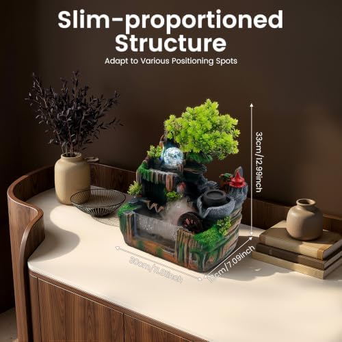 Tabletop Waterfall Fountain, Mini Rockery Fountain with Color-Changing LED Light, Indoor Resin Desktop Fountain Décor for Home Office, 7 x 11.8 x 13 Inch - Image 3
