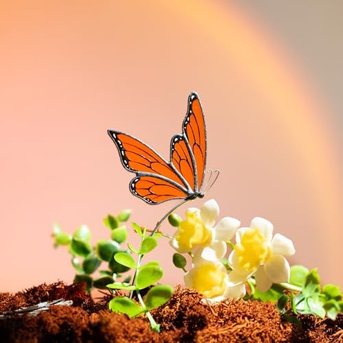 Morpho & Monarch Butterfly Plant Stake Set - Blue & Orange Decorative Plant Stakes for Indoor - Colorful Insect Plant Accessories for Pots & Garden Decor - Gift for Plant Lovers (Orange Monarch Stake) - Image 6