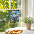 Spring Parade Gnome Stained Glass Suncatcher – Square Hanging Window Panel for Home or Greenhouse – Whimsical Glass Art Gift for Garden Lovers, Christmas, Halloween, Father Days fFF7J7 - Image 3