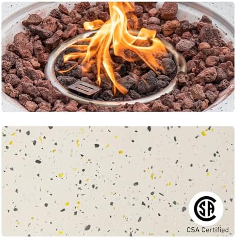 COSIEST 2-Piece Outdoor Propane Fire Pit Table Set w Tank Table, 28" Terrazzo Round Fire Table (Certified, 40,000 BTU) w 16" Tank Cover Side Table 20lb, Waterproof Cover for Garden, Pool, Backyard - Image 3
