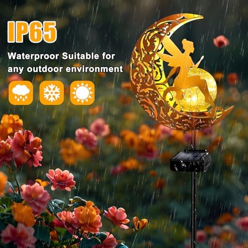 2 Pack Solar Garden Lights Waterproof, Pathway Stake Lights, Gift for Women Mom Grandma Wife Daughter, Moon Fairy Glass Globe with Angel Decor, Outdoor Decor Lights for Walkway Yard Lawn Patio Garden - Image 6
