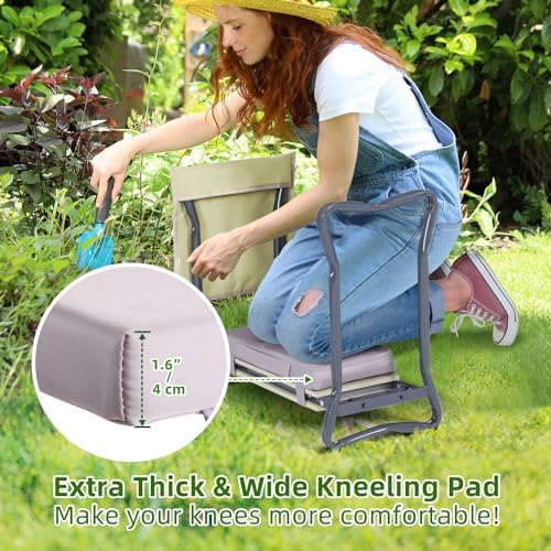 Ohuhu Upgraded Garden Kneeler and Seat 2-in-1 Foldable Gardening Stool with Detachable Soft Kneeling Pad, Garden Bench Heavy Duty with Large Tool Bag and Pouch, for Women Men Gardener - Image 3