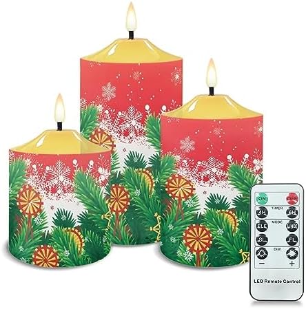 Cozeyat LED Candles Pack of 3 Flameless Electric Tealights with Remote Timer, Cute Christmas Tree Print Christmas Decor Candles Battery Operated Dancing Flames Candles by Cozeyat