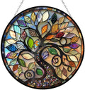 Stained Glass Window Hanging Bohemian Tree of Life Suncatcher for Window Doors Home Decoration and Christmas, Mother's Day Father's Day Birthday Gifts for Women, Men, and Mom 11.8x11.8 in by 365CUSGIFTS