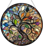 Stained Glass Window Hanging Bohemian Tree of Life Suncatcher for Window Doors Home Decoration and Christmas, Mother's Day Father's Day Birthday Gifts for Women, Men, and Mom 11.8x11.8 in by 365CUSGIFTS