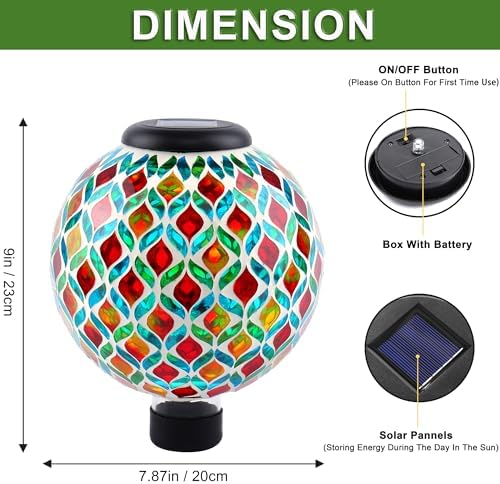 VOREEN 8" Solar Mosaic Glass Garden Ball, IP45 Waterproof Globe Yard Light, Automatic Dusk-to-Dawn Colorful Landscape Lamp for Patio Lawn Pathway Outdoor Decoration - Image 5