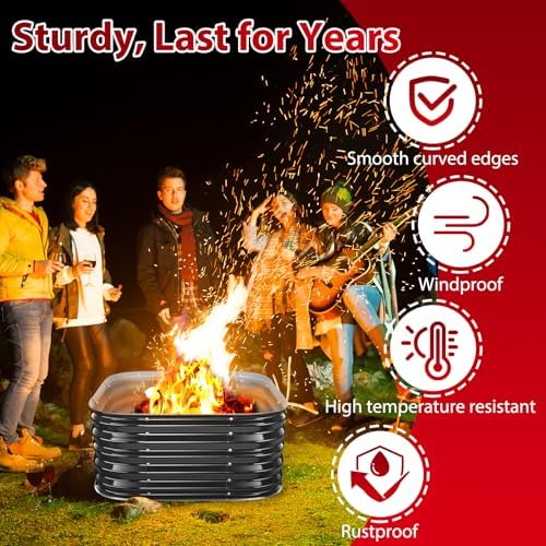 Height 16.5 Inch, Square Galvanized Steel Fire Pit for Outside, Heavy Duty Steel Fire Pit In-Ground for Backyard, Camping, Bonfire, Flower Raised Garden Bed for Garden (2.3x2.3x1.5ft) - Image 4