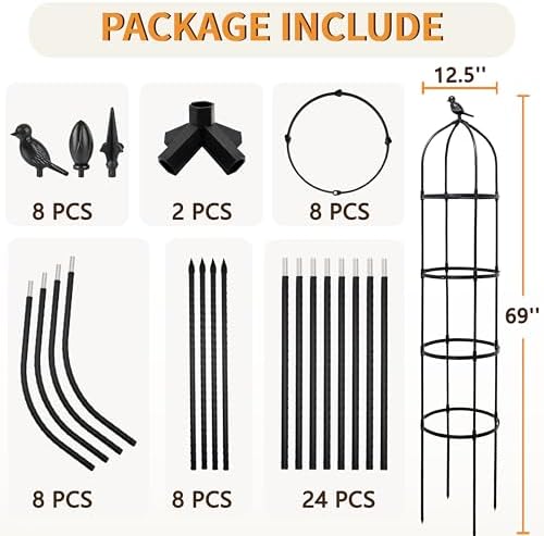4 Pack Garden Obelisk Trellis for Climbing Plants Outdoor, 6FT Adjustable Metal Plant Support with 3 Decorative Tops, Black Rustproof Trellis for Roses, Tomatoes, Clematis & Vines - Image 4